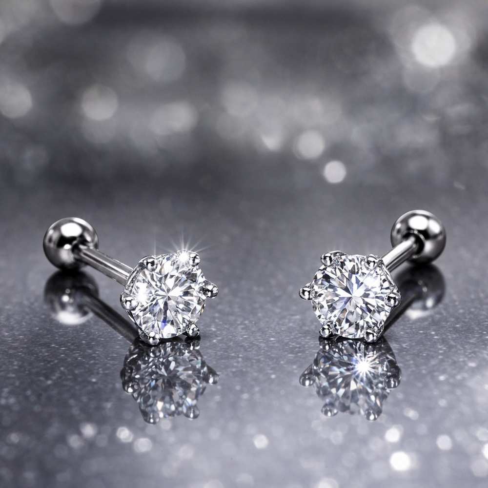 moissanite Screw backs stud earrings-0.6ct tw short post 6mm-EM017-0.3ct-6mm